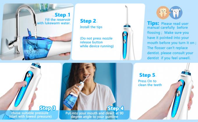 L'eau sans fil Flosser dentaire, IPX7Waterproof rechargeable Irrigator oral portatif de Electric pour le voyage à la maison, 5 modes et 6 le jet T